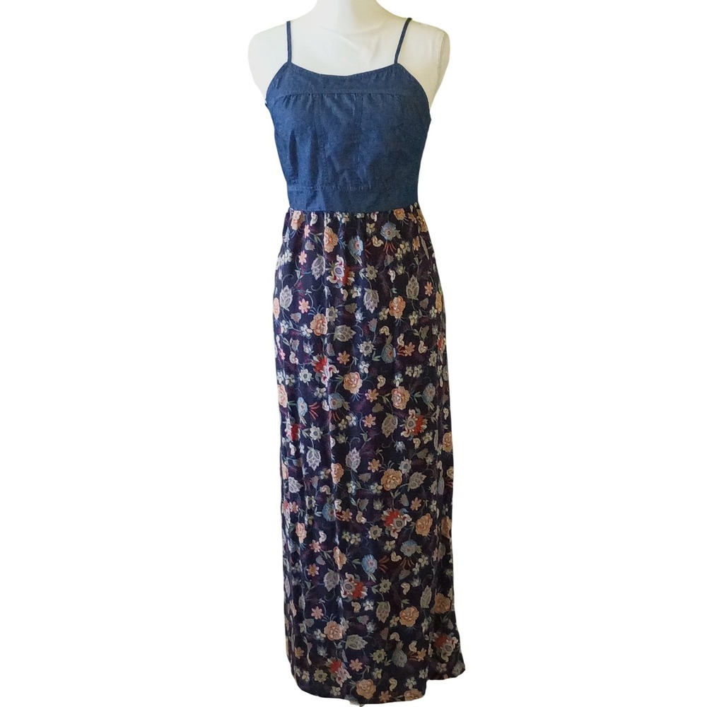 Neon Sky & Retro Denim Style Vibes.  Bohemian  Maxi has a Throwback Mood.Size S